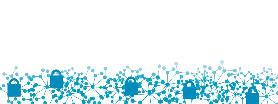 Padlock security with nodes plexus on blue and white background concept Stock Illustration
