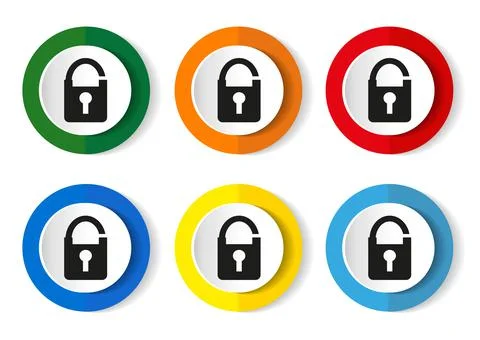 Padlock, security vector icons, set of circle  buttons in 6 colors options Stock-Illustration