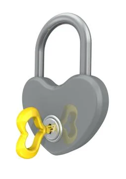 Padlock in the shape of heart with key 스톡 일러스트