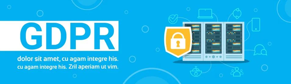 Padlock shield on data storage center with hosting servers and staff over blue イラスト素材