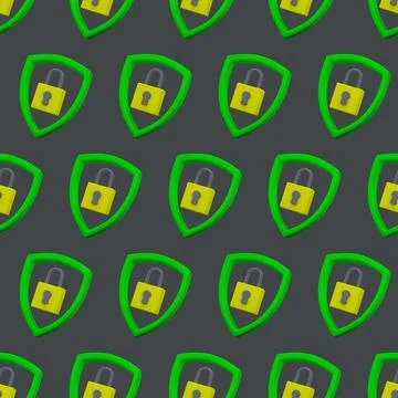 Padlock in shield seamless pattern. Security, safety, protection, privacy con 스톡 일러스트