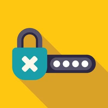 Padlock showing wrong password with cross mark and long shadow 스톡 일러스트