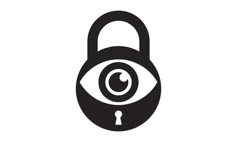 A padlock silhouette featuring a watchful human eye shape Illustration