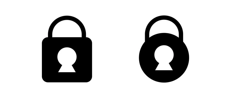 Padlock silhouette icon set. Vector. Ilustración de archivo