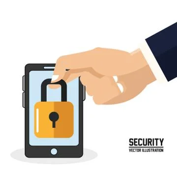 Padlock smartphone cyber security system design Stock Illustration