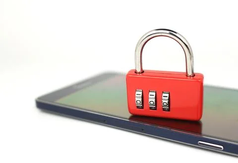 Padlock on a smartphone, security concept Stock Photos