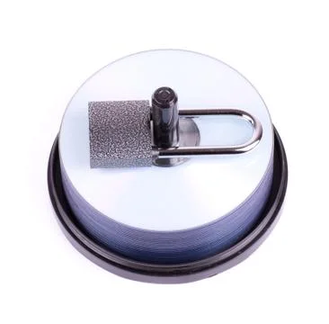 Padlock on the stack of cd Stock Photos