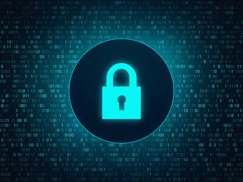 Padlock symbol over a binary code background. Fotos de archivo