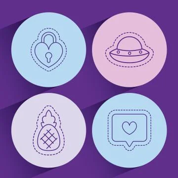 Padlock ufo pineapple and bubble vector design Stock Illustration