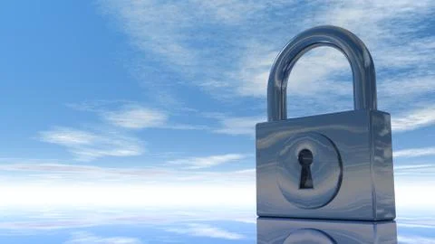 Padlock under blue sky - 3d illustration Illustrazione stock