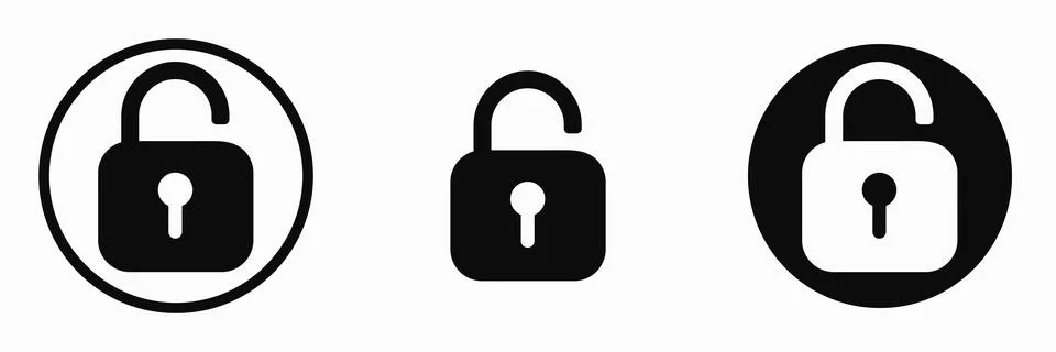 Padlock unlock icon set. Vector clipart illustration on isolated white backgr Stock Illustration