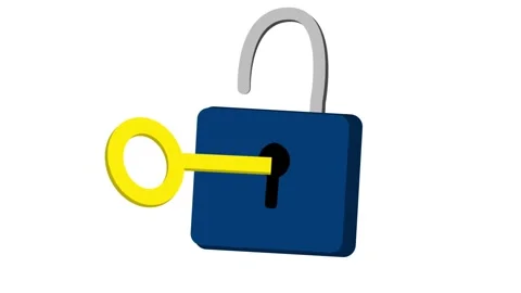 Padlock Unlocking With Key 3D Style Animation Stock Footage 335854229