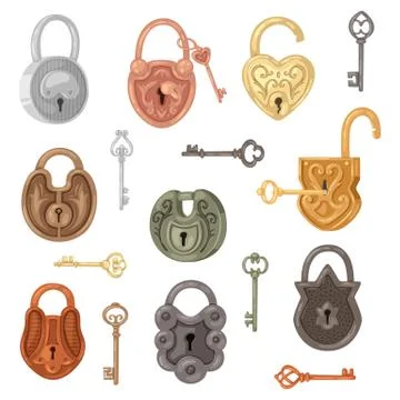 Padlock vector lock for safety and security protection with keys locked secure Stock Illustration