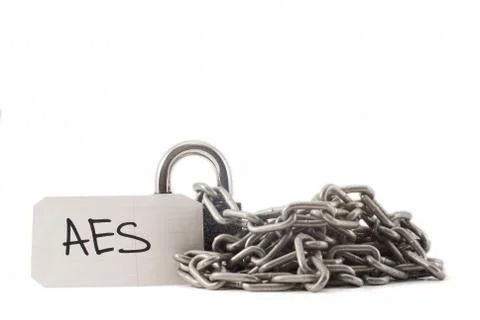 Padlock on a white background. The lock is locked. The chain is metal. Stock Photos