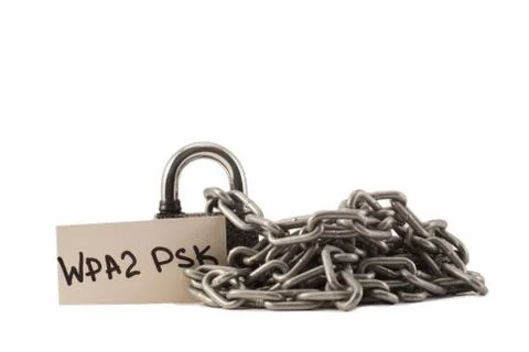 Padlock on a white background. The lock is locked. The chain is metal. Stock Photos