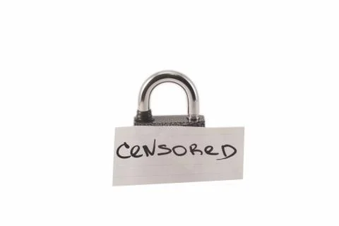 Padlock on a white background. The lock is locked. The chain is metal. Stock Photos