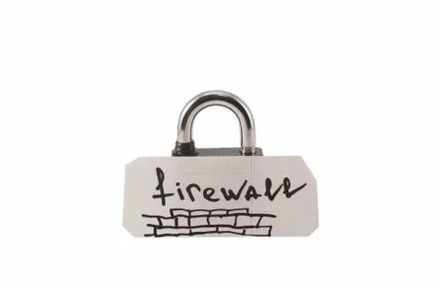 Padlock on a white background. The lock is locked. The chain is metal. Stock Photos