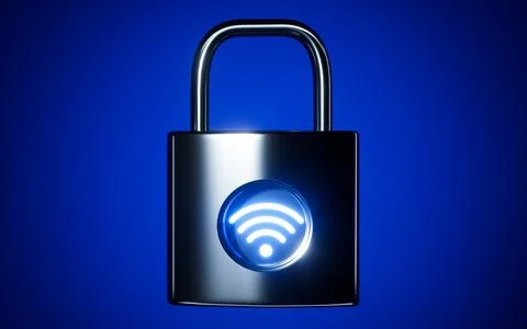 A padlock with wifi icon, 3d rendering. Illustrazione stock