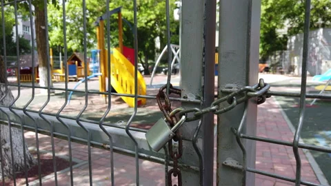 Padlocked playground during COVID-19 pandemic lockdown Stock Footage 132364682