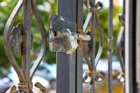 Padlocked window Stock Photos