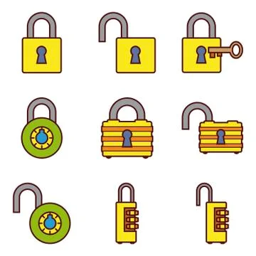 Padlocks and combination locks color Stock Illustration