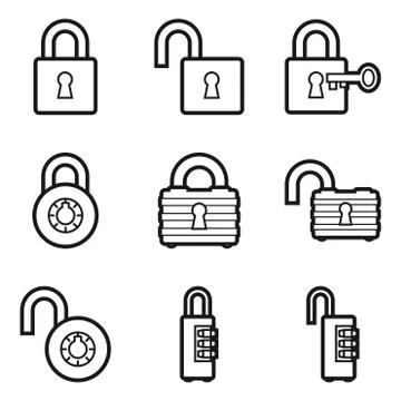Padlocks and combination locks line Stock Illustration