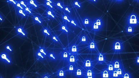 Padlocks and keys background, locked secrets access. Security icons Stock Footage 244675587