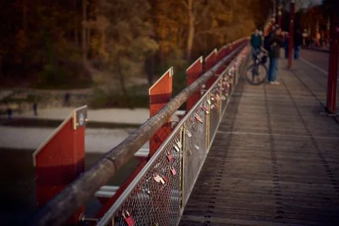 Padlocks on a bridge in Munich Stock Photos
