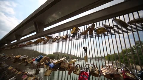 Padlocks on a bridge in Paris Stock Footage 48709284