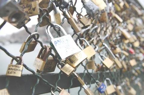 Padlocks on the bridge Stock Photos