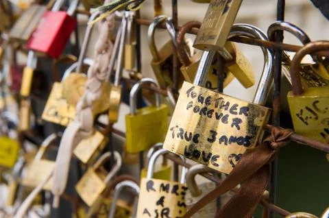Padlocks on bridge Stock Photos