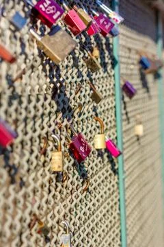 Padlocks on a bridge Stock Photos