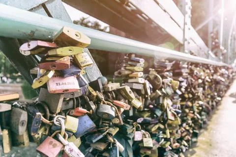 Padlocks on a bridge Stock Photos