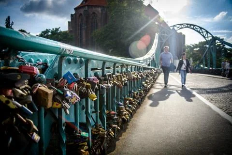 Padlocks on a bridge Stock Photos