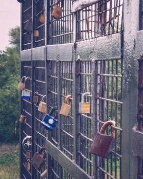 Padlocks on a bridge Stock Photos
