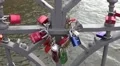 Padlocks chain at a bridge in the Hamburg harbour HD Footage