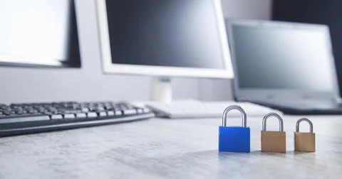 Padlocks on the desk. Internet and Computer security Stock Photos