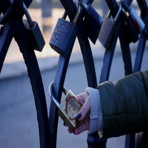 Padlocks on the fence Stock Footage 69500362