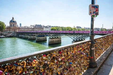 Padlocks in front of Pont de Arts bridge, Paris Stock Photos