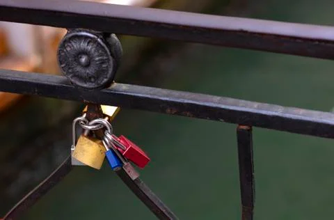 Padlocks hooked in a bridge Stock Photos