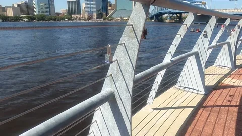 Padlocks lock forever by the river Stockbeeldmateriaal 155753175