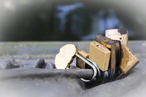 The padlocks of love on the bridge Stock Photos
