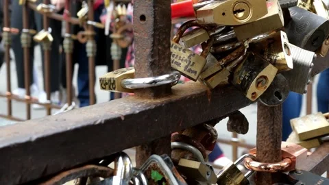 Padlocks Of Lovers on the bridge in Florence Ponte Vecchio Italy Stock Footage 260794193