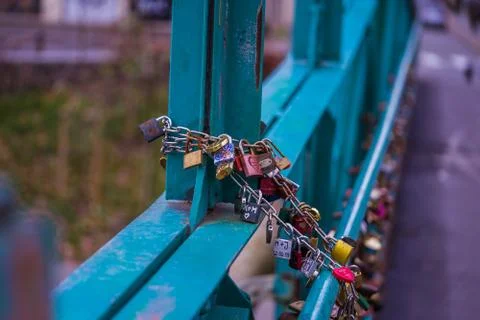 Padlocks on the lovers' bridge in Opole Stock Photos
