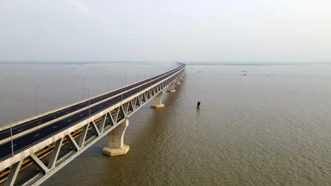 Padma Multipurpose Bridge largest mega project of Bangladesh. Padma Bridge .. Stock Footage 245969669