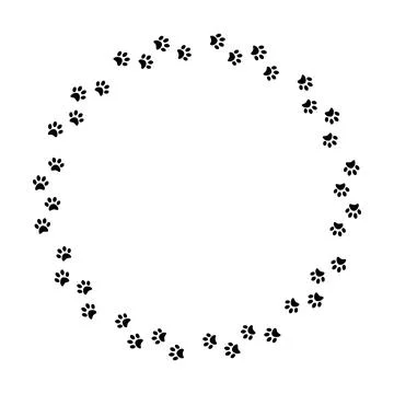 Pads of cat paws round frame. Animal paw prints on ground. Pets and wild an.. Stock Illustration