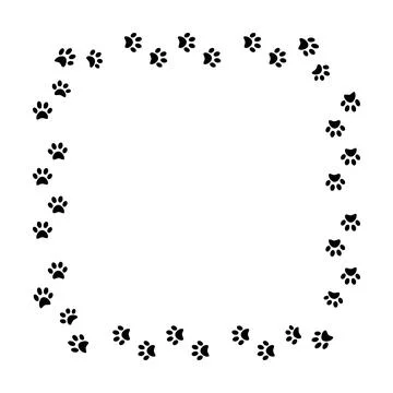 Pads of cat paws square frame. Animal paw prints on ground. Pets and wild a.. Illustrazione stock