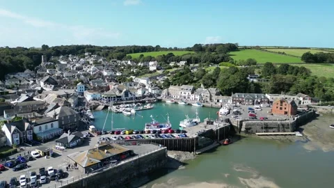 Padstow Cornwall UK panning drone , aerial , view from air 4K Stock Footage 255761081