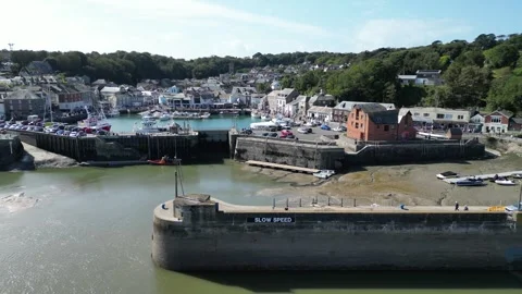 Padstow harbour Cornwall UK drone , aerial , view from air 4K Stock Footage 255760783