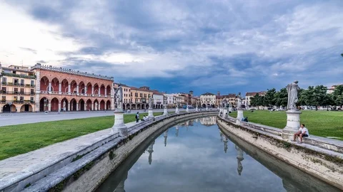 Padua, Prato della Valle square, cityscape timelapse at sunset. day to night Stock Footage 77978172